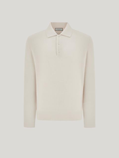 Canali CREAM WOOL AND CASHMERE POLO SHIRT WITH LAMBSKIN DETAILS