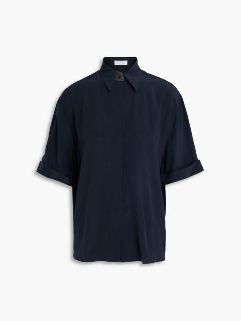 Brunello Cucinelli Bead-embellished silk crepe de chine shirt