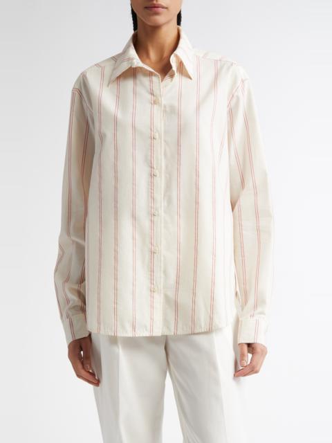 TOTEME TOTEME Relaxed Stripe Button-Up Shirt in Ecru/Blossom at Nordstrom