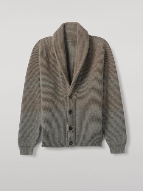 Johnstons of Elgin Pioneer Light Brown to Grey Shawl Collar Cashmere Cardigan