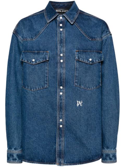 Palm Angels Men Monogram Denim Shirt