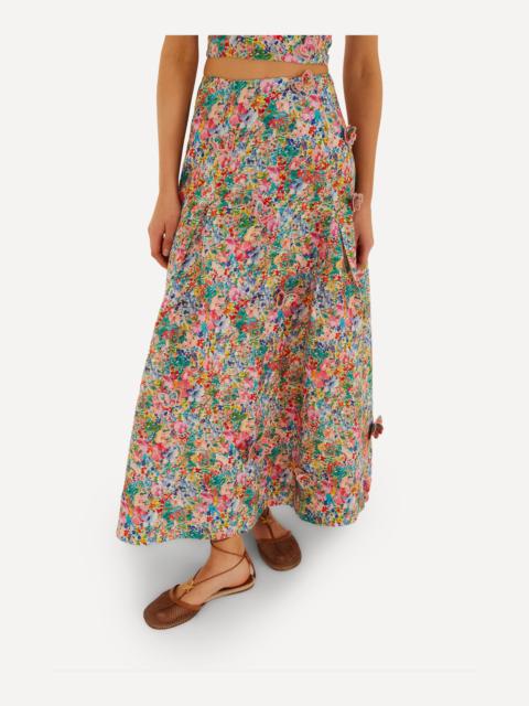 FARM RIO Peasant Floral Off-White Butterflies Maxi Skirt