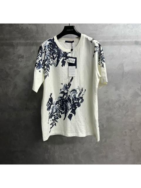 Louis Vuitton Louis Vuitton White Short-Sleeve Crewneck T-Shirt with Embroidered Floral Motif