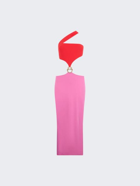 Roberto Cavalli Long Assymetric Dress With Jewel Detail Pink And Red