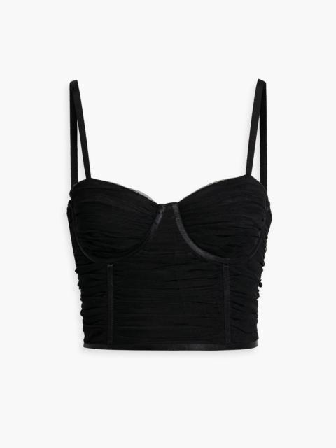 Alice + Olivia Damia cropped ruched tulle bustier top