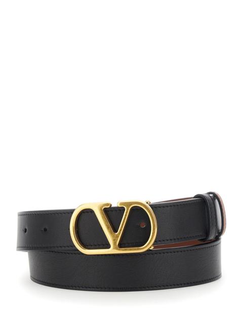 Valentino Valentino Garavani Women Black Reversible Belt With Vlogo Buckle In Leather For Women