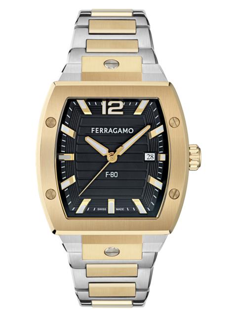 FERRAGAMO FERRAGAMO F-80 Tonneau Two-Tone Bracelet Watch, 42mm in Two Tone at Nordstrom
