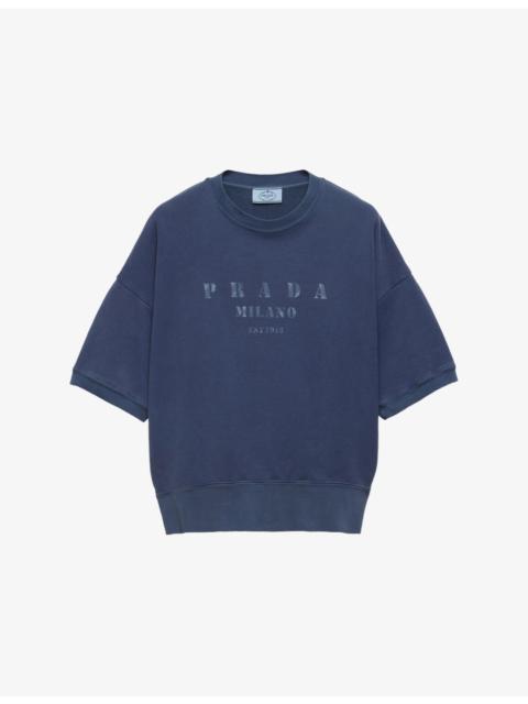 Prada Logo-Print Short-Sleeve Cotton-Jersey Sweatshirt