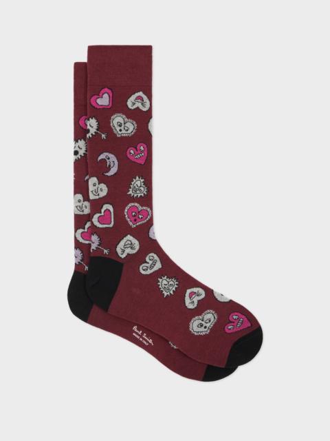 Paul Smith Burgundy 'Hearts and Stars' Cotton-Blend Socks