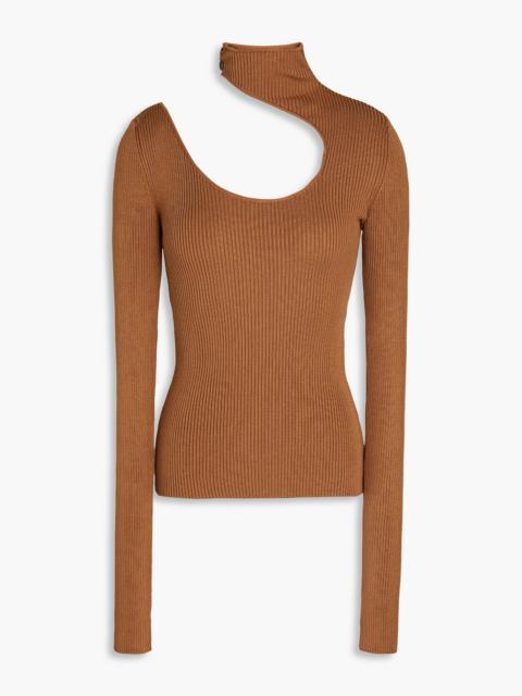 Other Designers Cutout ribbed-knit turtleneck top
