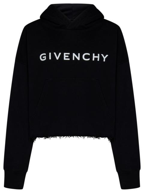 Givenchy Black brushed cotton cropped oversize hoodie with Archetype signature at chest.