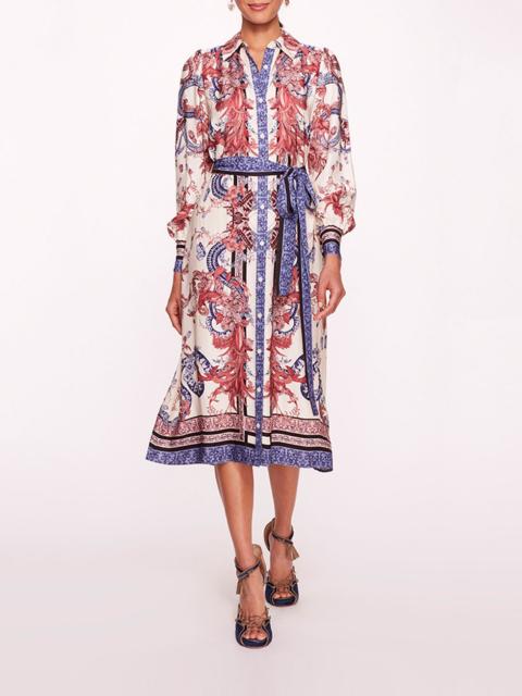 Marchesa ZEA LONG SLEEVE MIDI SHIRTDRESS