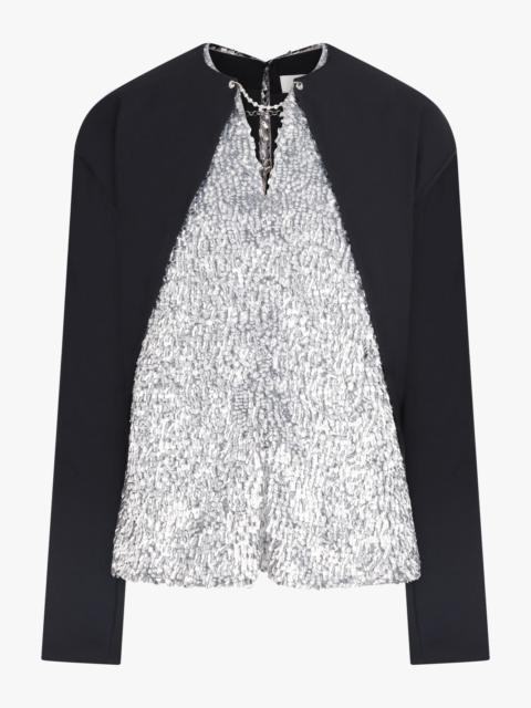 rabanne CONTRAST SEQUIN PANEL L/S TOP | BLACK/SILVER