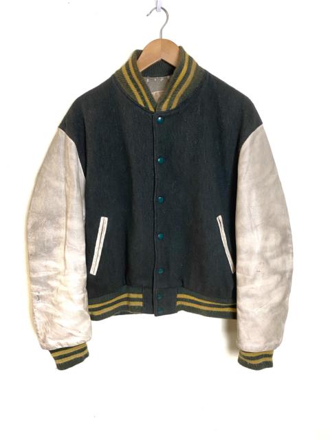 Other Designers Vintage - Vintage 80’s Golden Bear Varsity Leather Sleeve Jacket