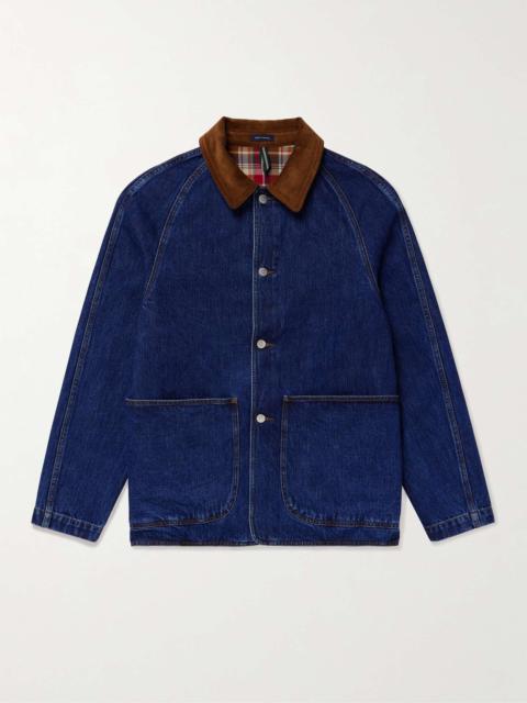 Drake's Corduroy-Trimmed Indigo-Dyed Denim Chore Jacket