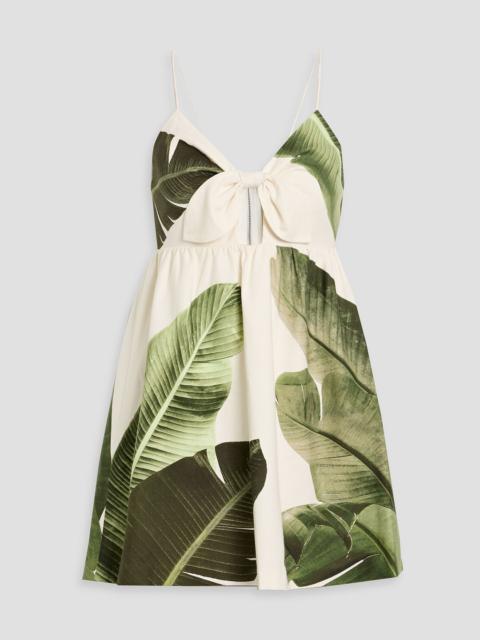 Alice + Olivia Melvina bow-detailed printed linen-blend mini dress