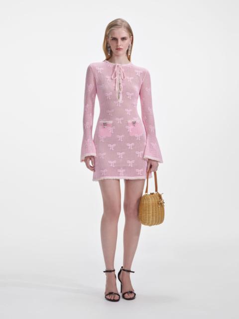 self-portrait Pink Bow Crochet Mini Dress
