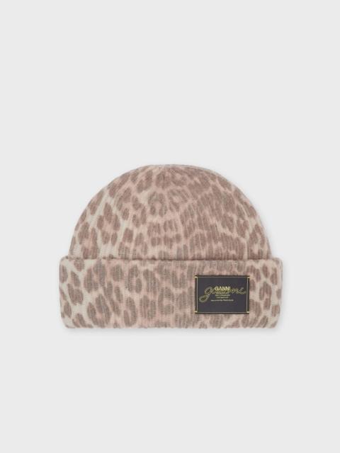 GANNI Beanie Graphic Wool Mix Printed Leopard Leopard ONESIZE