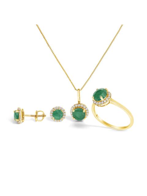 Other Designers Haus of Brilliance 10K Yellow Gold Green Emerald and 3/8 Cttw Diamond Halo Jewelry Set