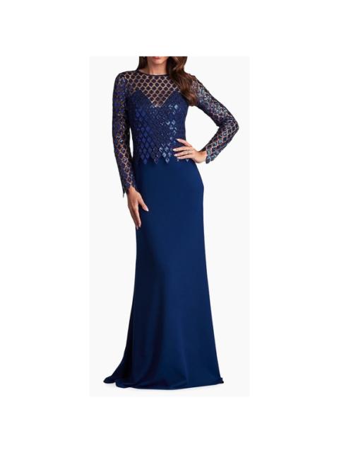Other Designers NWT Tadashi Shoji Sequined Diamond Crepe‎ Gown in Midnight Sz 6 $478