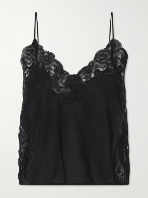LORETTA CAPONI Oriana Lace-trimmed Cotton Tank
