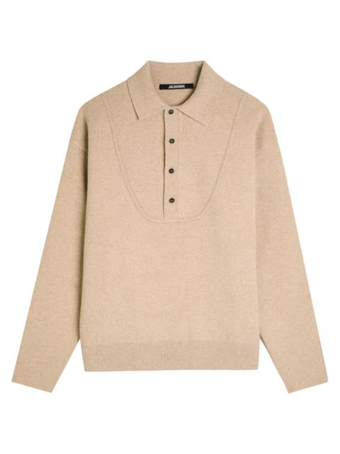 JACQUEMUS Jacquemus La Pallone Melange Wool and Cashmere-blend Polo Jumper