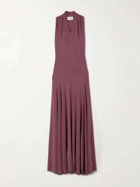 Vina gathered stretch-jersey maxi dress Grape