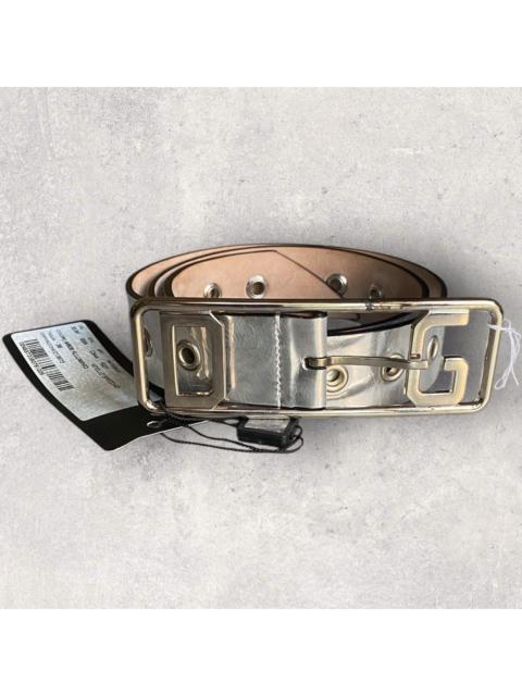 Dolce & Gabbana Logo Eyelace Silver Leather Belt