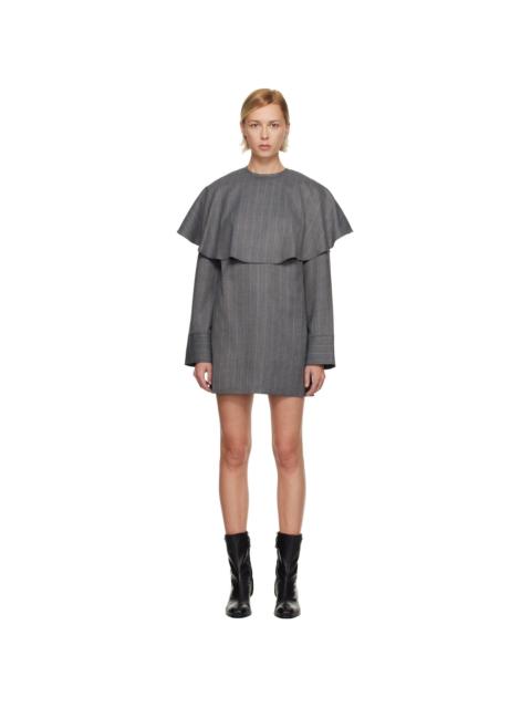 GANNI Gray Stripe Circle Collar Minidress