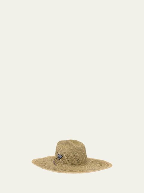 Prada Men's Triangle Logo Straw Hat