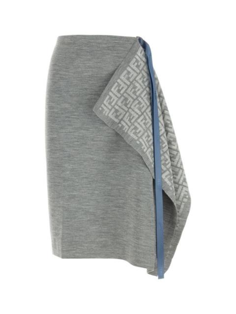 Fendi Woman Melange Grey Wool Blend Skirt