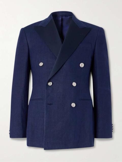 Double-Breasted Satin-Trimmed Linen-Canvas Blazer