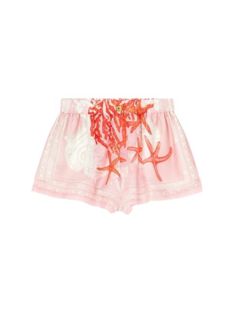 VERSACE Printed coral cotton & silk shorts