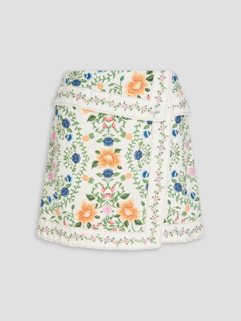 FARM RIO Wrap-effect floral-print cotton-twill mini skirt