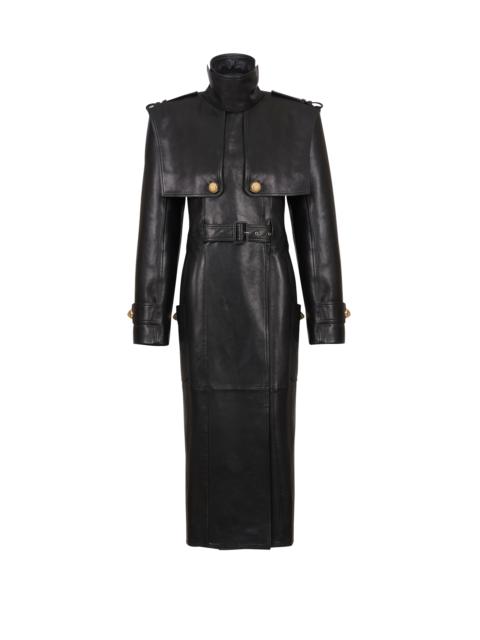 Belted trench coat in lambskin leather