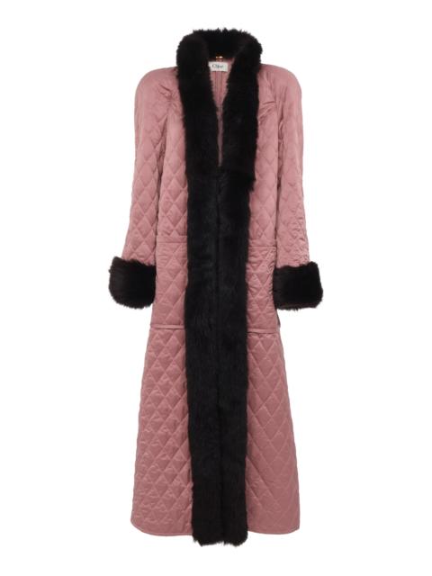 Chloé Fur-Trimmed Technical Satin Coat brown