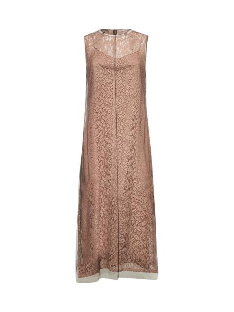 Fendi Women Pink Floral Lace Layered Midi Dress