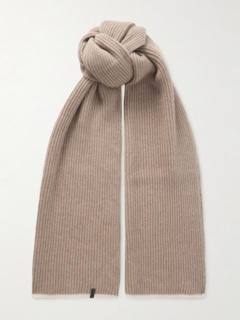 Brunello Cucinelli Bead-embellished ribbed cashmere scarf Taupe