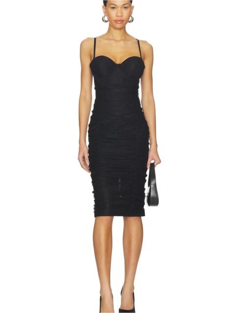 L'AGENCE Senna Lace Bustier Midi Dress