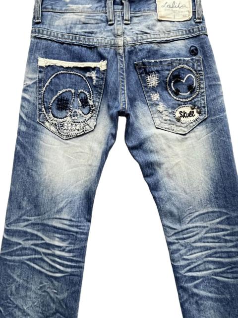 Other Designers Other - FYE🔥LOLITA Skull Embroidery Distressed Exotic Washed Denim
