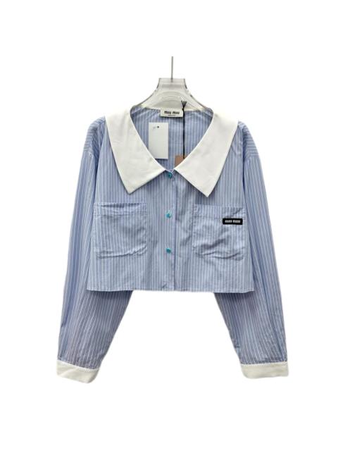 Miu Miu Miu Miu 2022 Striped Logo Cotton Single-Breasted Long Sleeve Shirt Blue