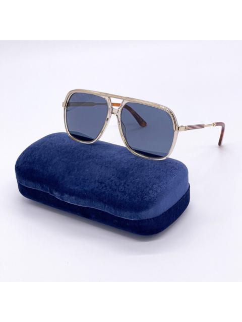 GUCCI NEW GUCCI GG0200S 004 PILOT UNISEX GOLD BLUE SUNGLASSES