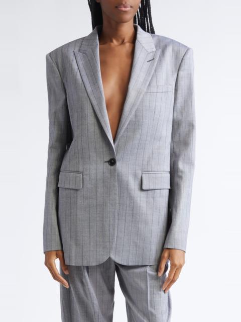 Stella McCartney Stella McCartney Pinstripe Single Breasted Stretch Wool Jacket in Grey at Nordstrom