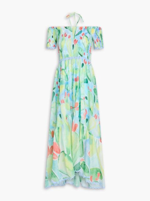 Charo Ruiz Cold-shoulder printed cotton-blend voile midi dress