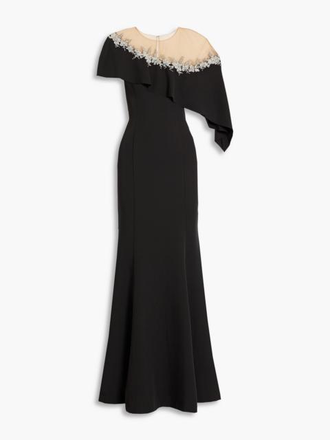 Other Designers Embellished tulle-paneled draped crepe gown