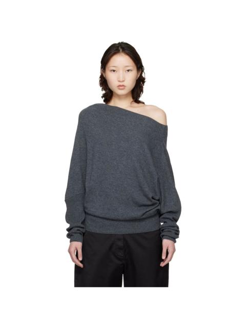 CORDERA Gray Merino Wool Off-Shoulder Sweater