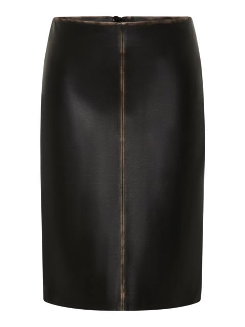 ST. AGNI Brushed-Leather Pencil Knee-Length Skirt black