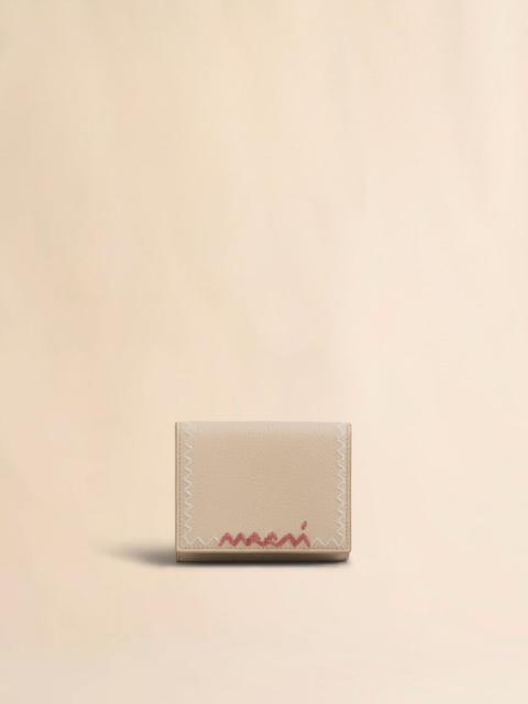 Marni BEIGE LEATHER TRIFOLD WALLET WITH MARNI SYMBOL LOGO