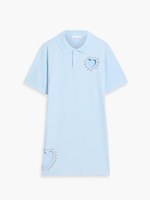 AREA Embellished cotton-piqué mini shirt dress