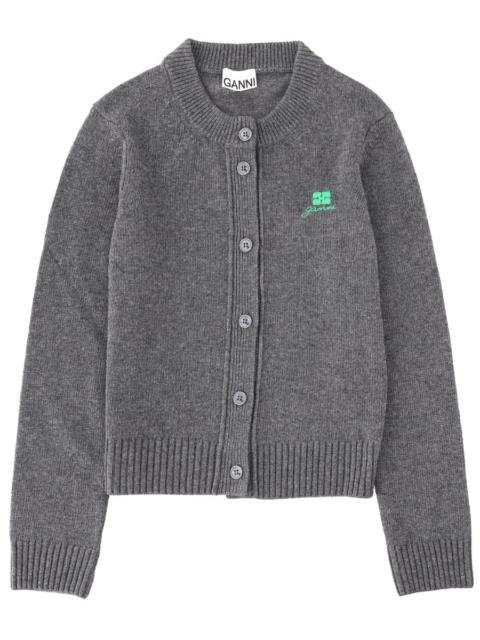 GANNI WOOL CARDIGAN WITH LOGO